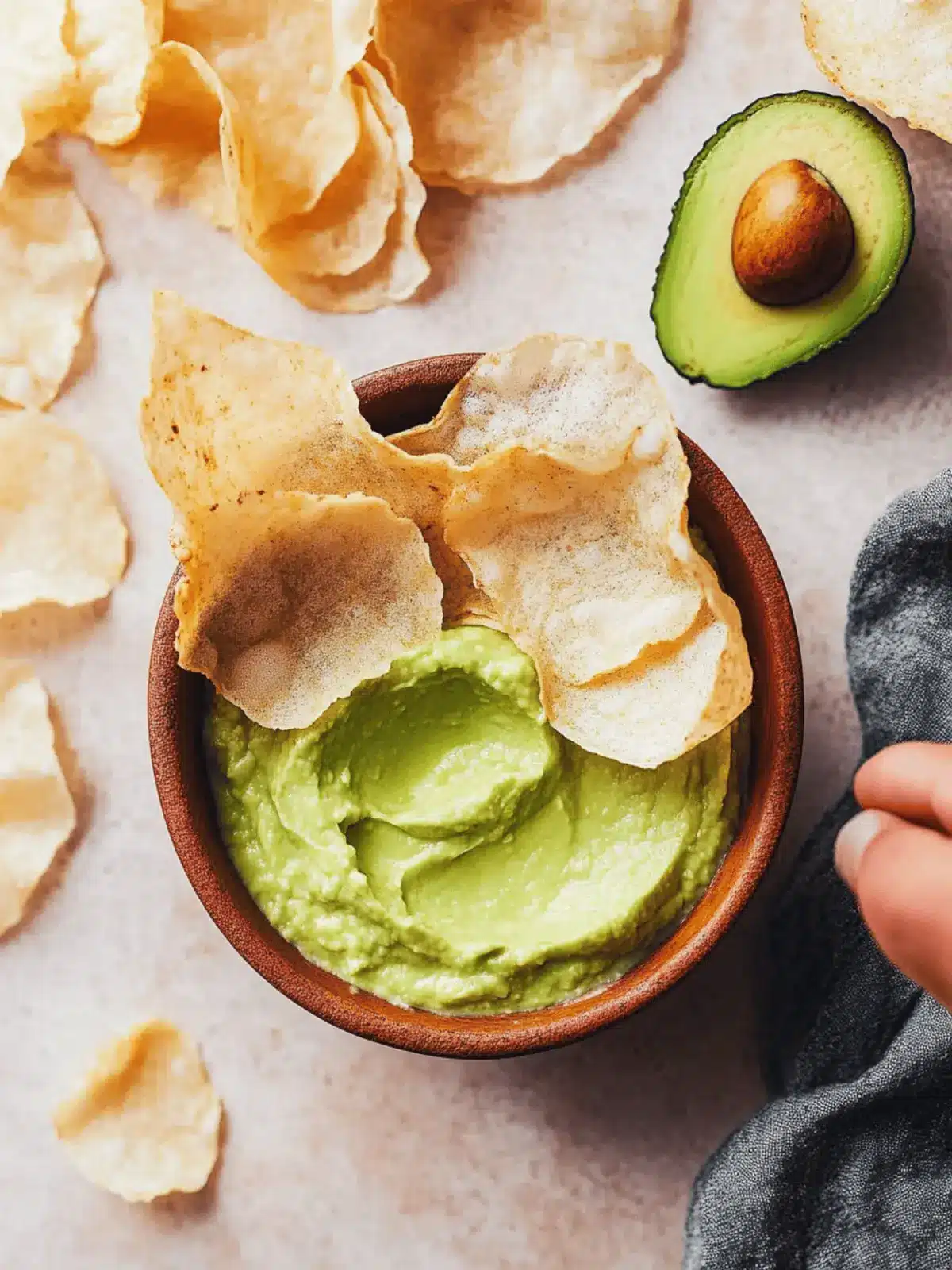 Crispy Rice Paper Chips with Zesty Vegan Avocado Dip 3 Crispy Rice Paper Chips with Vegan Avocado Dip