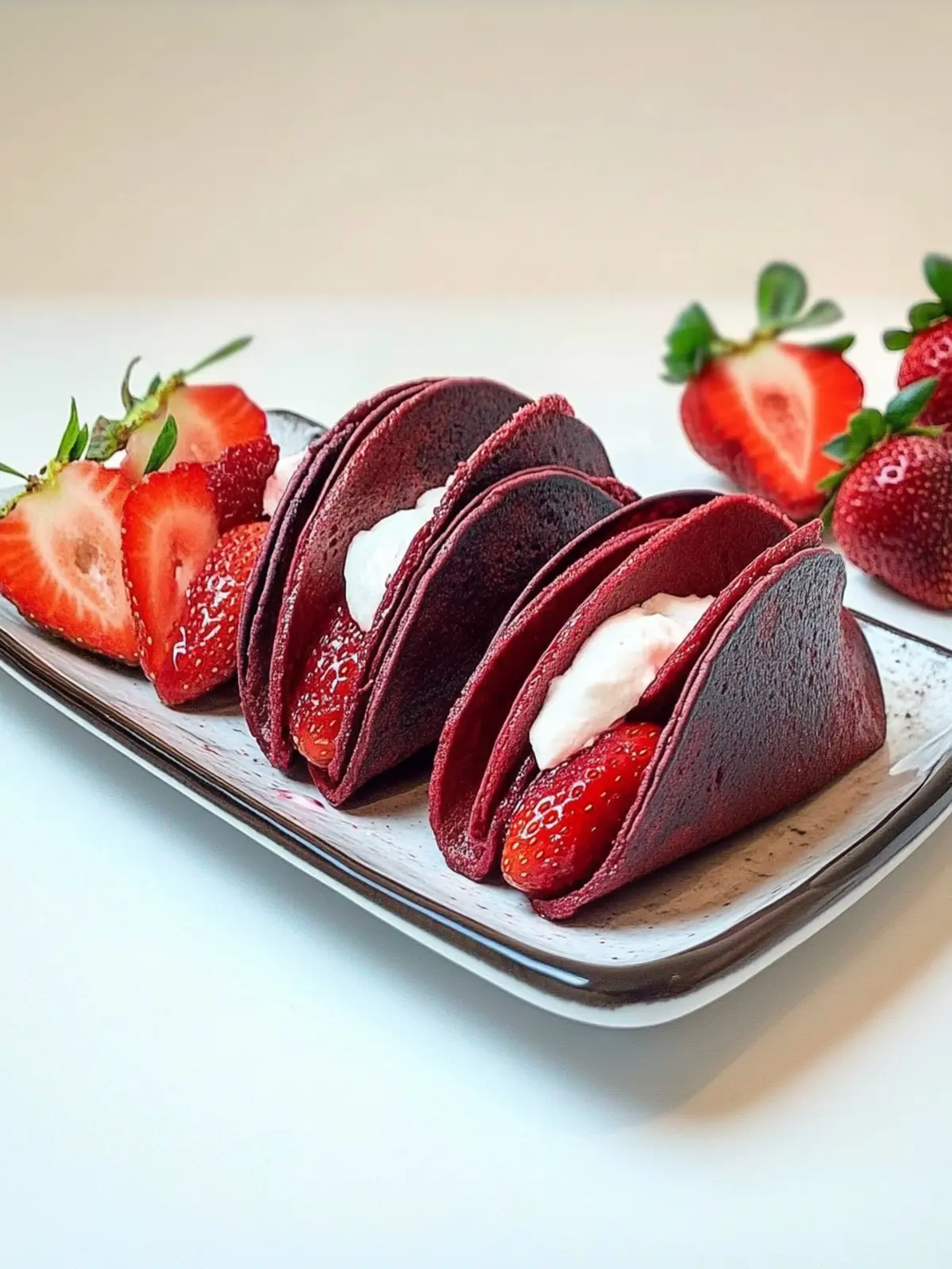 Red Velvet Pancake Tacos With Strawberries for a Sweet Surprise 2 Red Velvet Pancake Tacos With Strawberries