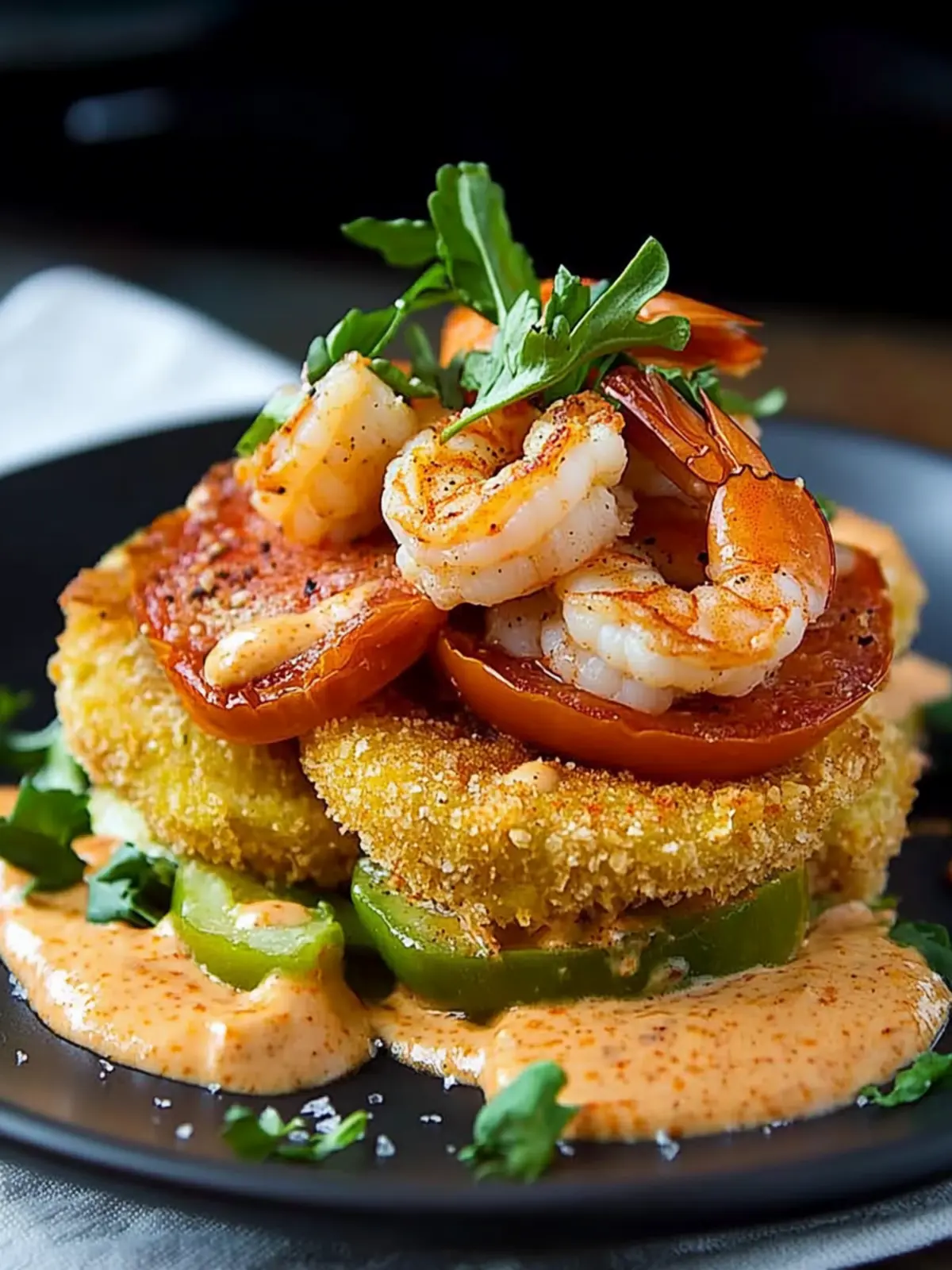 Fried Green Tomatoes with Shrimp Remoulade: A Southern Delight 2 Fried Green Tomatoes with Shrimp Remoulade