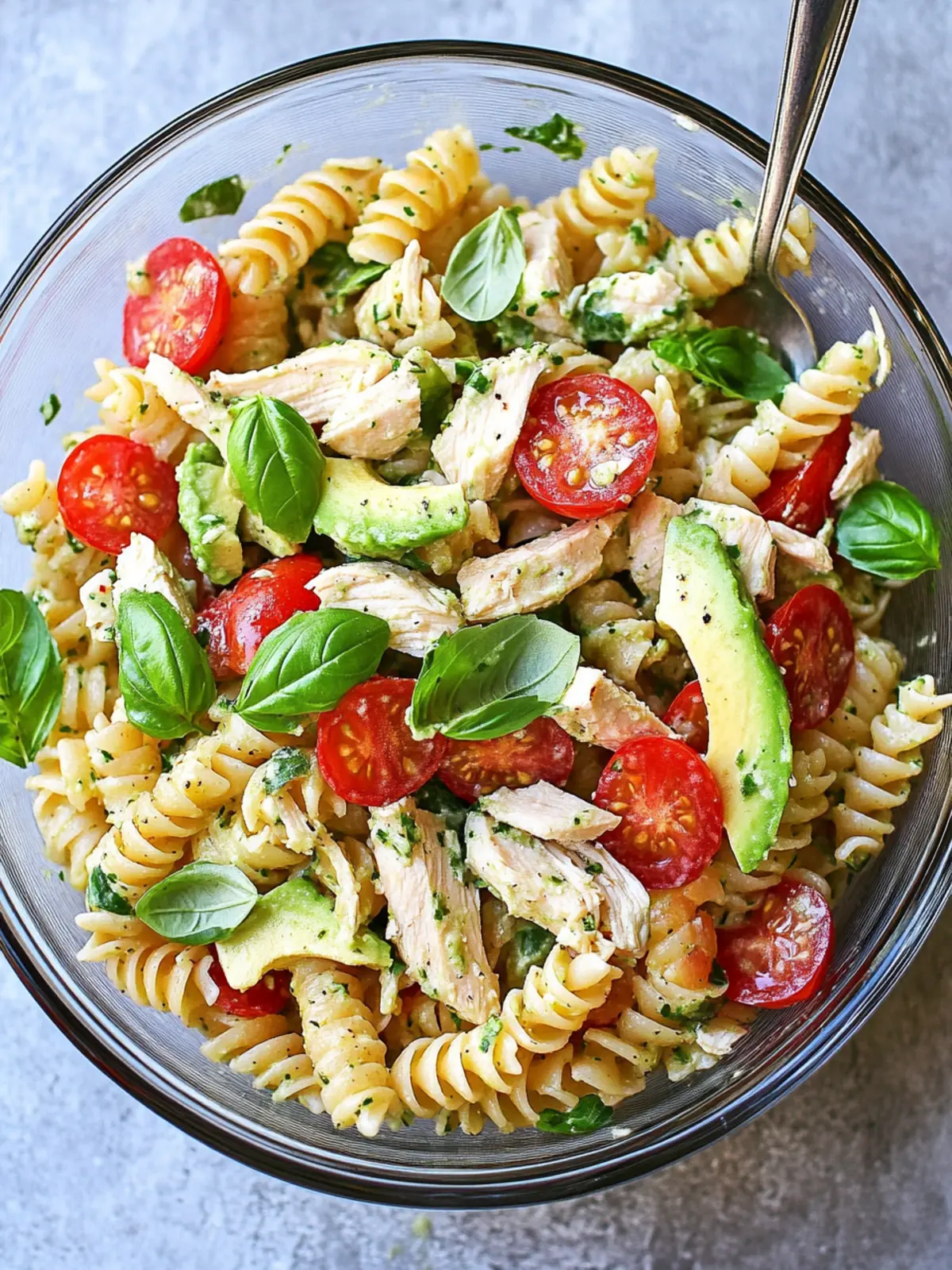 Zesty Healthy Chicken Pasta Salad with Avocado, Tomato, and Basil 4 Healthy Chicken Pasta Salad with Avocado, Tomato, and Basil