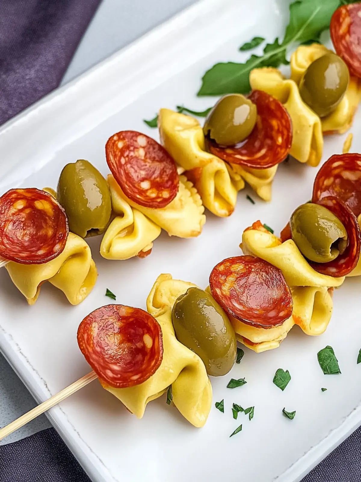 Tortellini Skewers with Olives & Pepperoni: Perfect Party Bites 4 Tortellini Skewers with Olives & Pepperoni