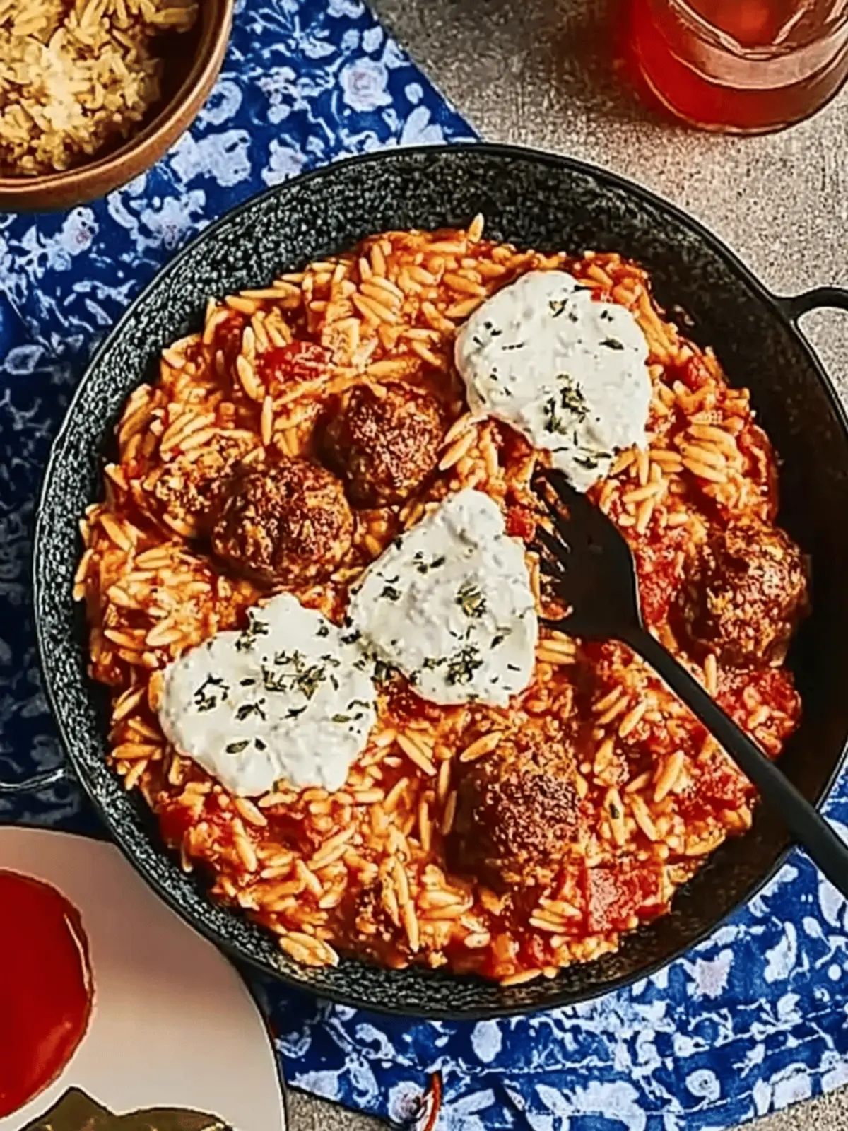 Savory Tomato & Oregano Orzo with Flavorful Beef Koftas 2 Tomato & oregano orzo with beef koftas