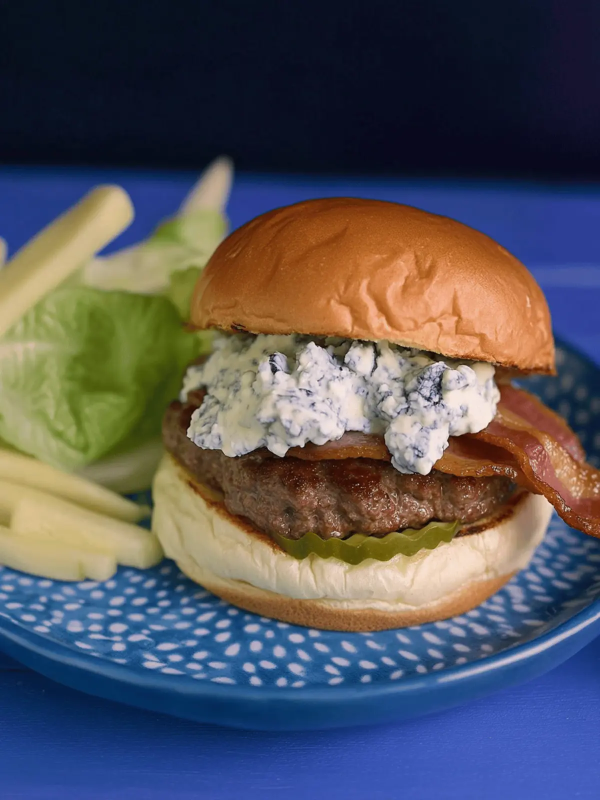 Savory 2-to-1 Beef-Bacon Burgers with Blue Cheese Bliss 2 2-to-1 Beef-Bacon Burgers with Blue Cheese and Horseradish Sauce