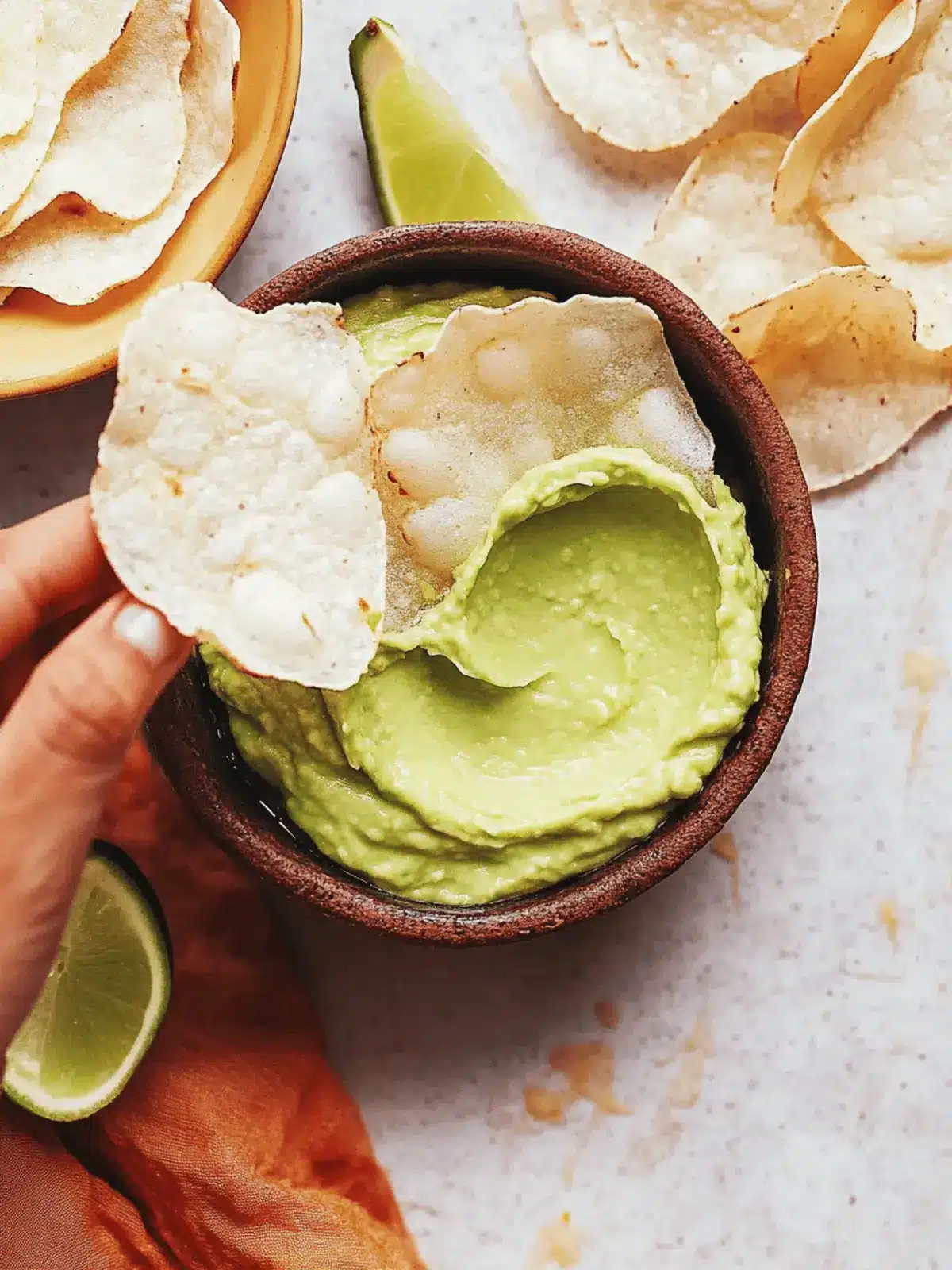 Crispy Rice Paper Chips with Zesty Vegan Avocado Dip 4 Crispy Rice Paper Chips with Vegan Avocado Dip