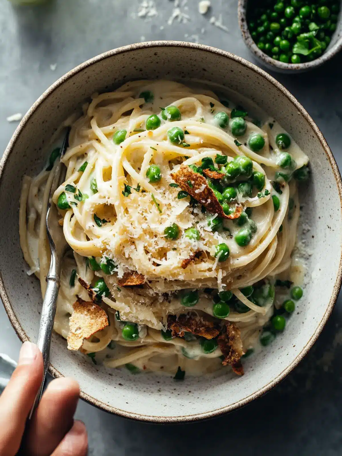 Garlic Cream Bucatini with Peas and Asparagus: Spring's Best Dish 4 Garlic Cream Bucatini with Peas and Asparagus