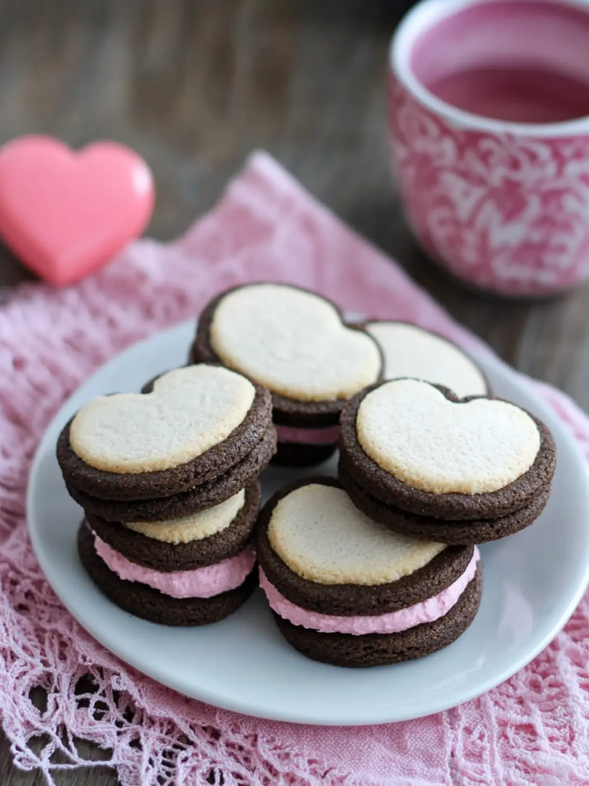 Irresistible Valentine Sandwich Cookies with Pink Buttercream 2 Valentine Sandwich Cookies