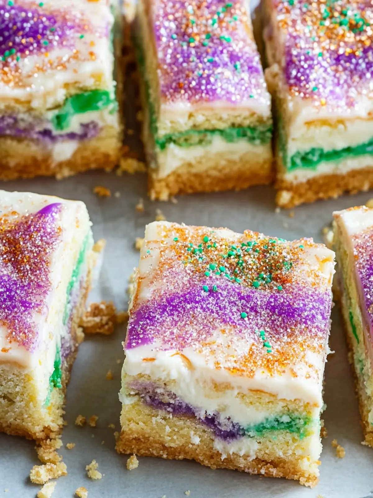 Mardi Gras Delight: Irresistible King Cake Cheesecake Bars 2 King Cake Cheesecake Bars