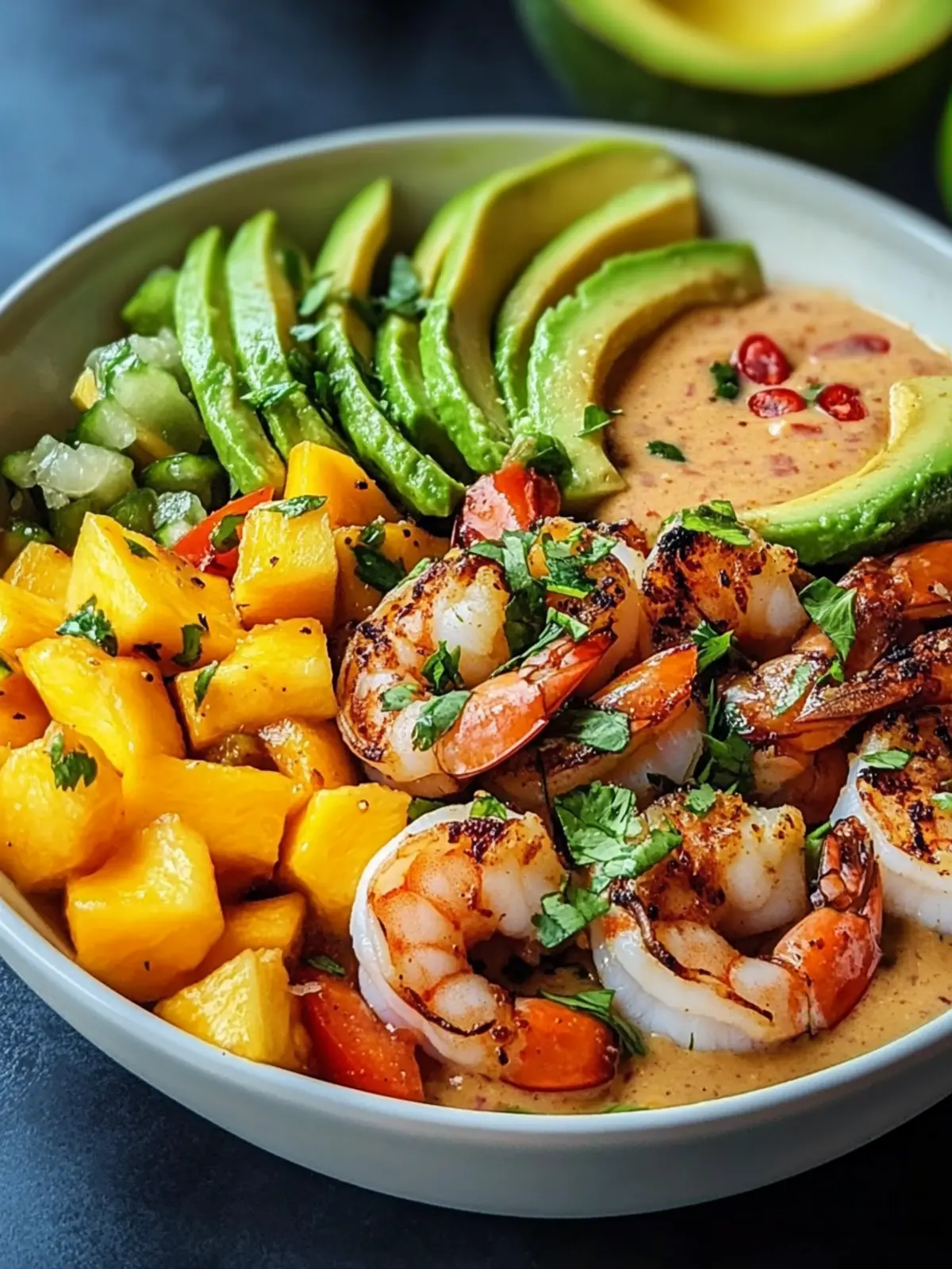 Shrimp and Avocado Bowls with Mango Salsa & Zesty Lime-Chili Sauce 2 Shrimp and Avocado Bowls with Mango Salsa & Lime-Chili Sauce