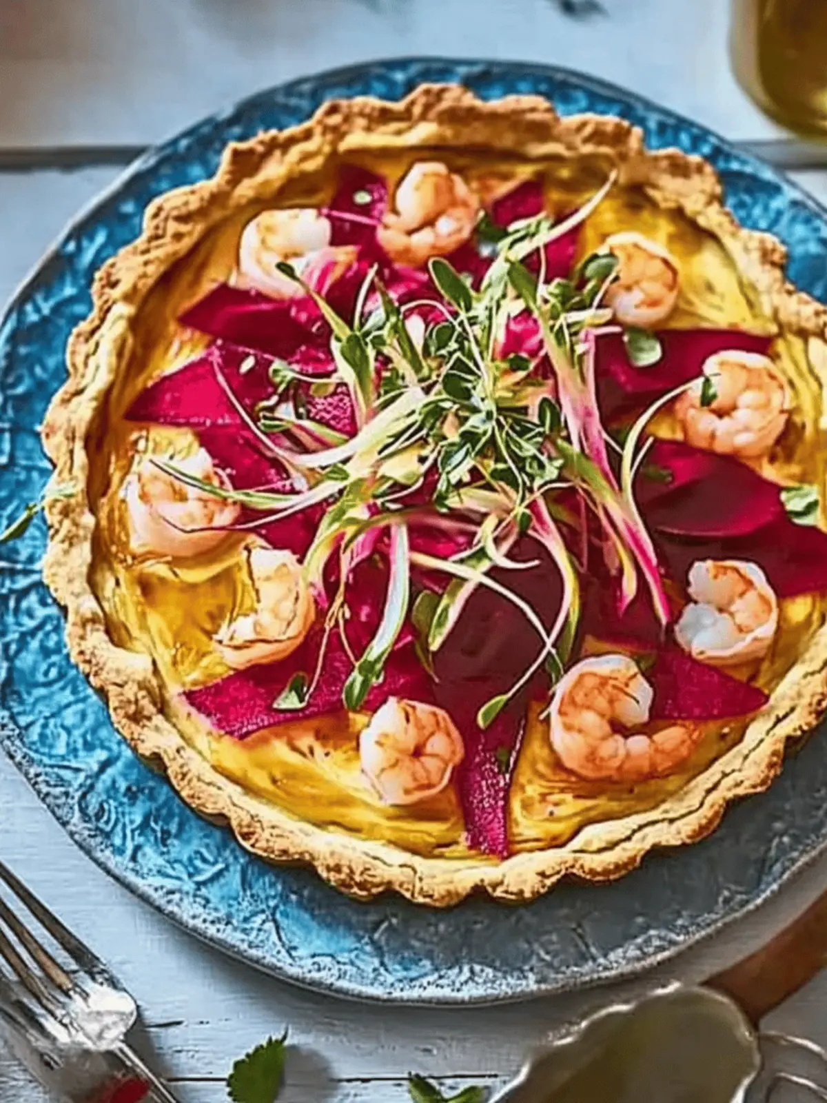 Delicious Potted Shrimp Tart with Rainbow Beet Salad Magic 3 Potted shrimp tart with shaved rainbow beet salad