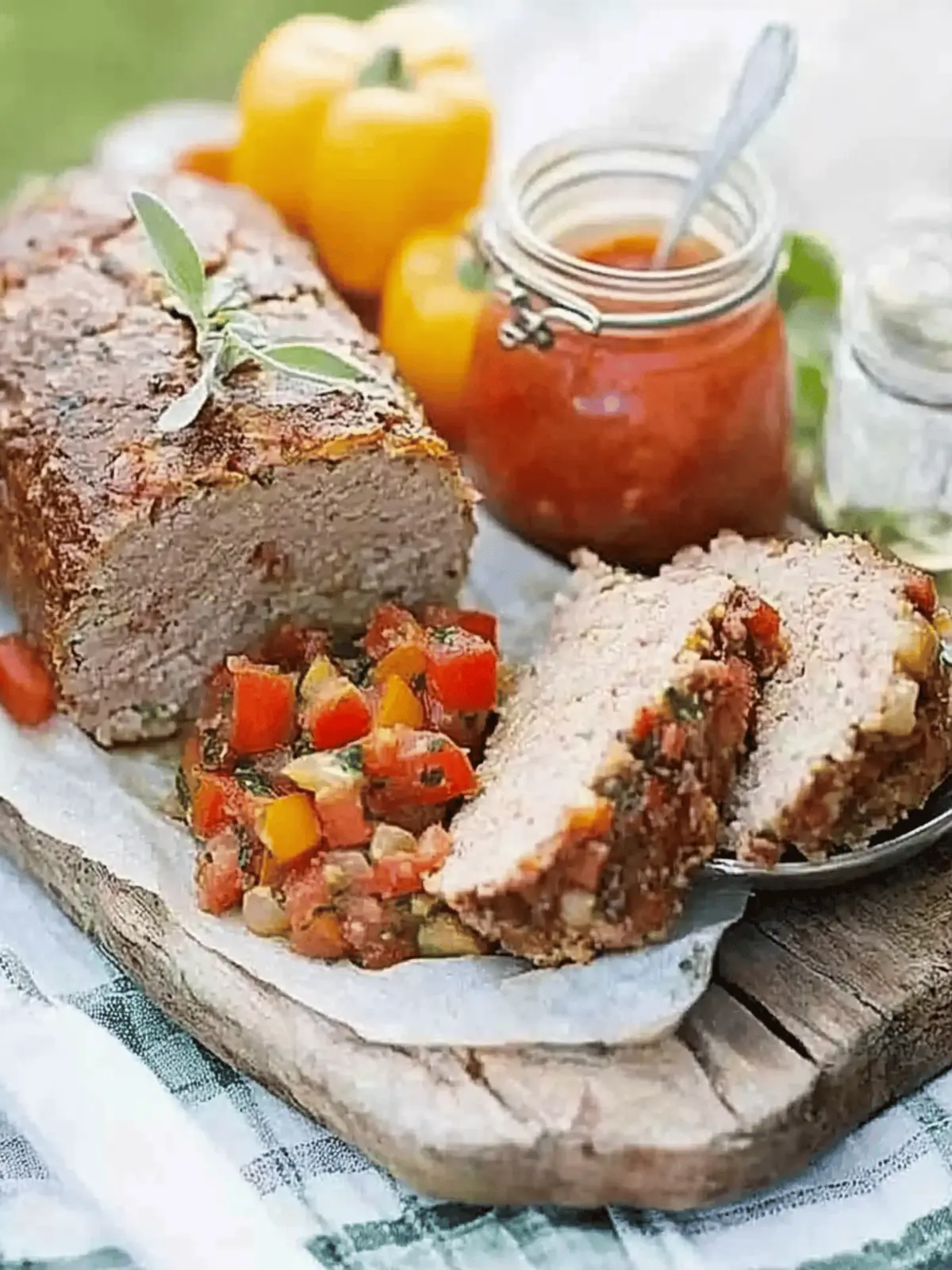 Cold Meatloaf with Squashed Tomato & Pepper Salsa Delight 3 Cold meatloaf with squashed tomato & pepper salsa