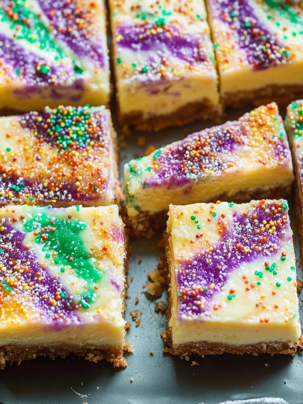 Mardi Gras Delight: Irresistible King Cake Cheesecake Bars 4 King Cake Cheesecake Bars