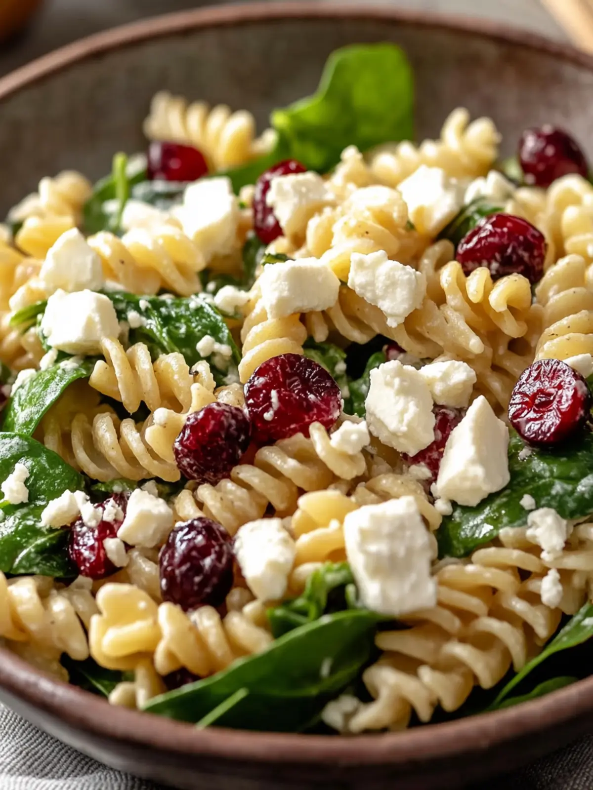 Spinach Pasta Salad with Feta and Cranberries for Vibrant Health 2 Spinach Pasta Salad with Feta and Cranberries