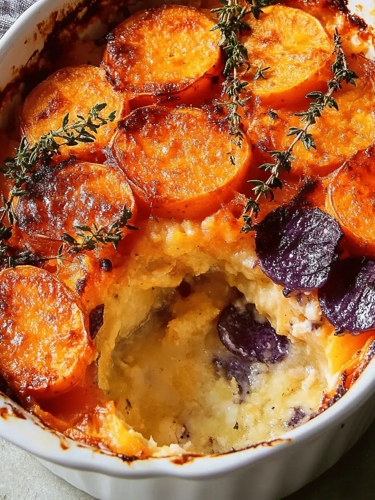 Savory Sweet Potato Gratin with Creamy Herbed Cheese Layers 4 Sweet Potato Gratin