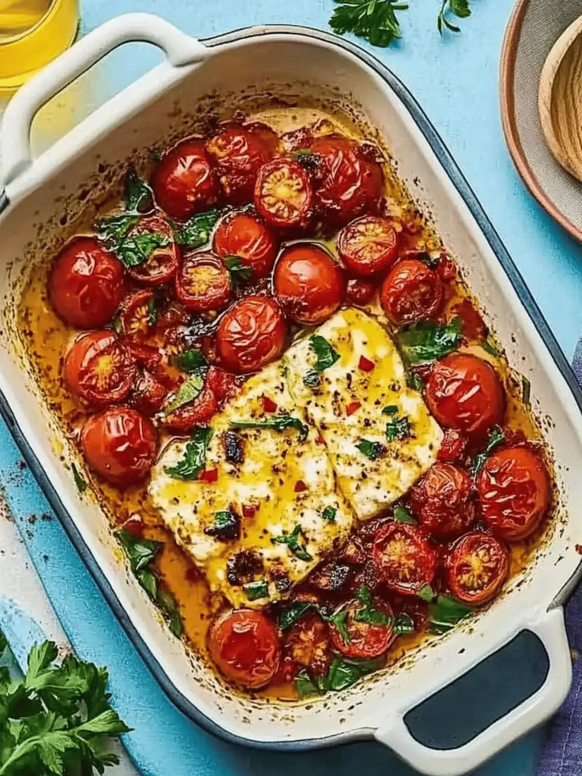 Baked Feta with Burst Tomatoes & Chilli Honey Bliss 3 Baked feta with burst tomatoes & chilli honey