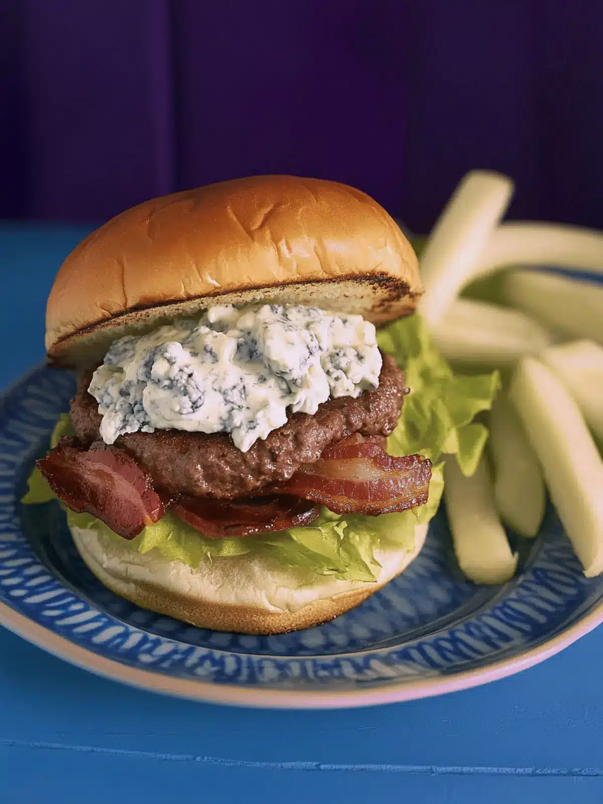 Savory 2-to-1 Beef-Bacon Burgers with Blue Cheese Bliss 4 2-to-1 Beef-Bacon Burgers with Blue Cheese and Horseradish Sauce