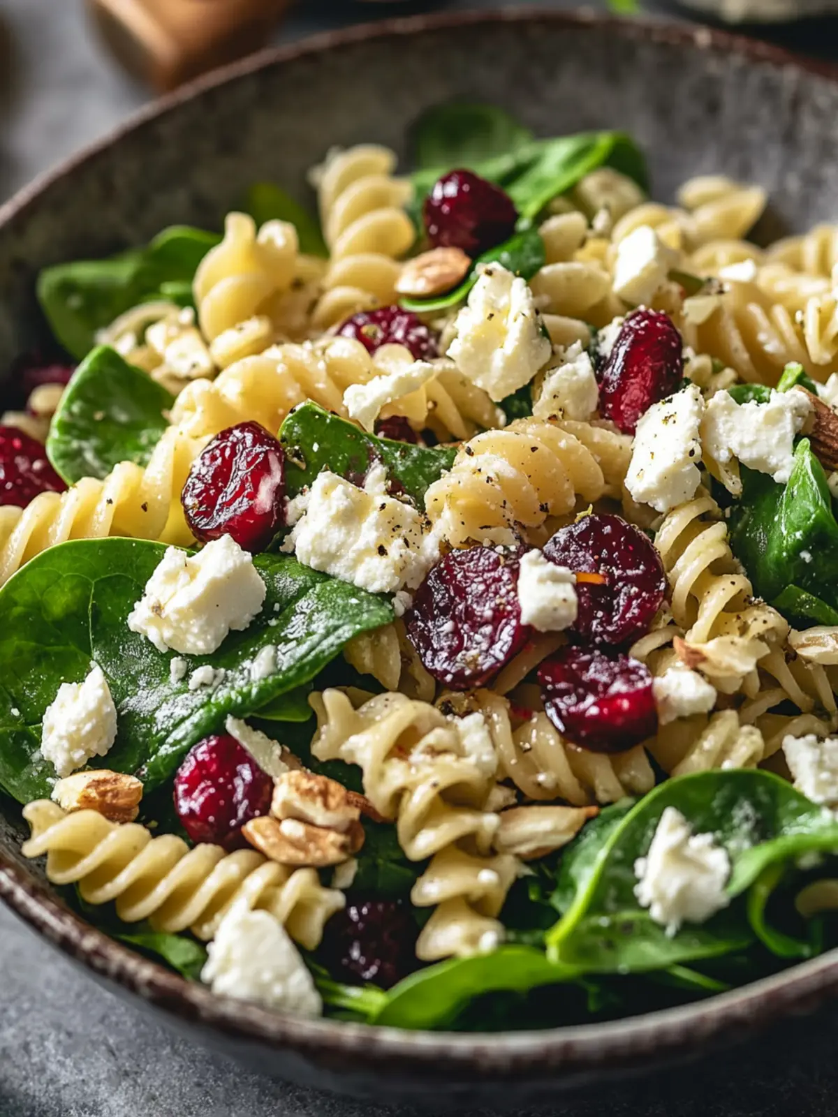 Spinach Pasta Salad with Feta and Cranberries for Vibrant Health 4 Spinach Pasta Salad with Feta and Cranberries