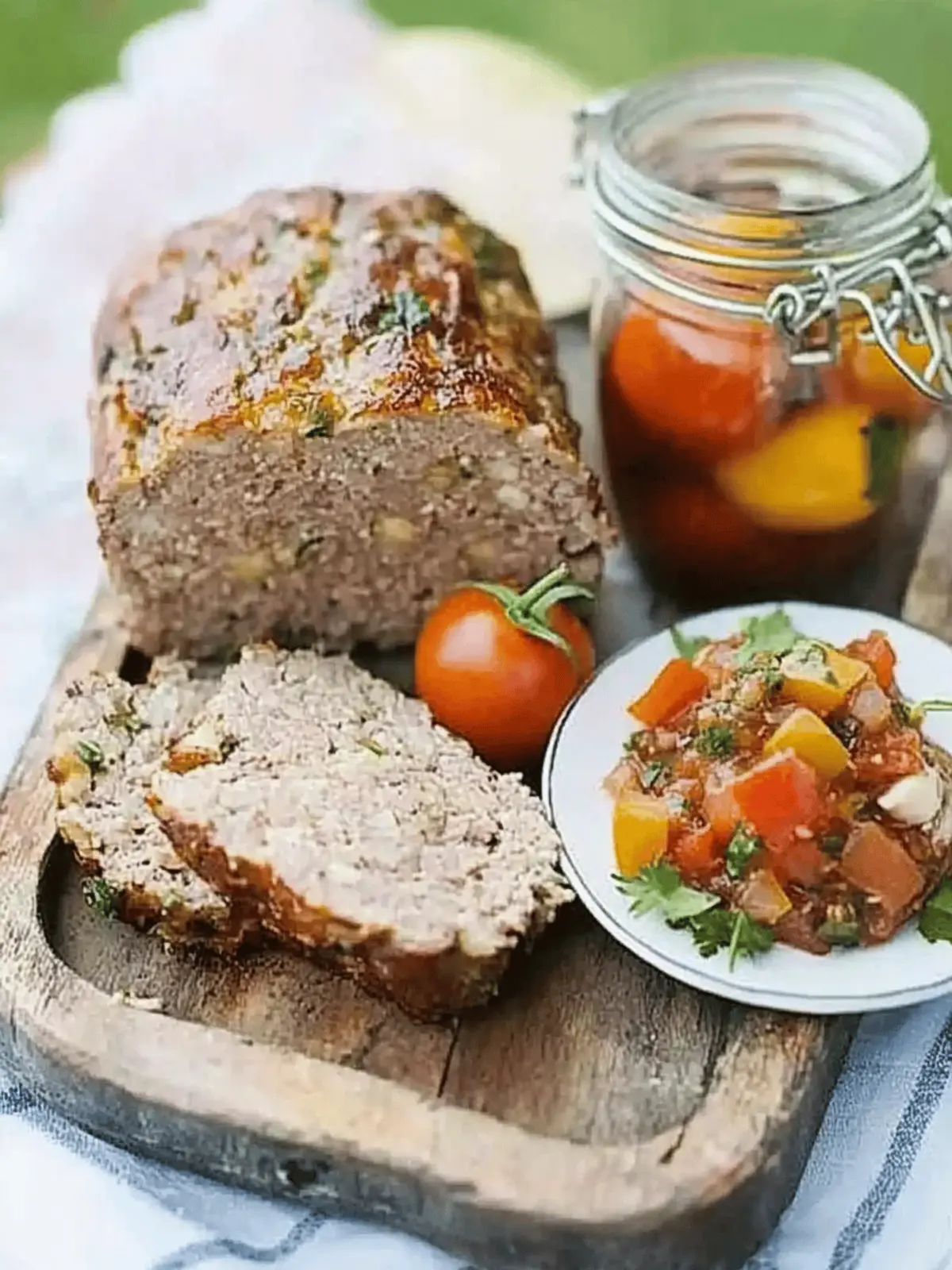 Savory Cold Meatloaf with Squashed Tomato & Pepper Salsa Delight 3 Cold meatloaf with squashed tomato & pepper salsa