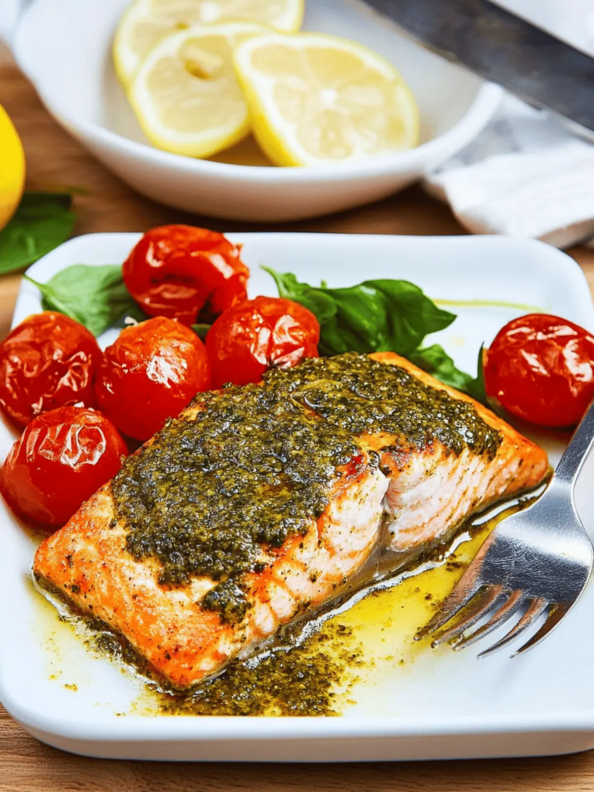 Savory Slow-Roasted Pesto Salmon with Burst Tomatoes 4 Slow-Roasted Pesto Salmon