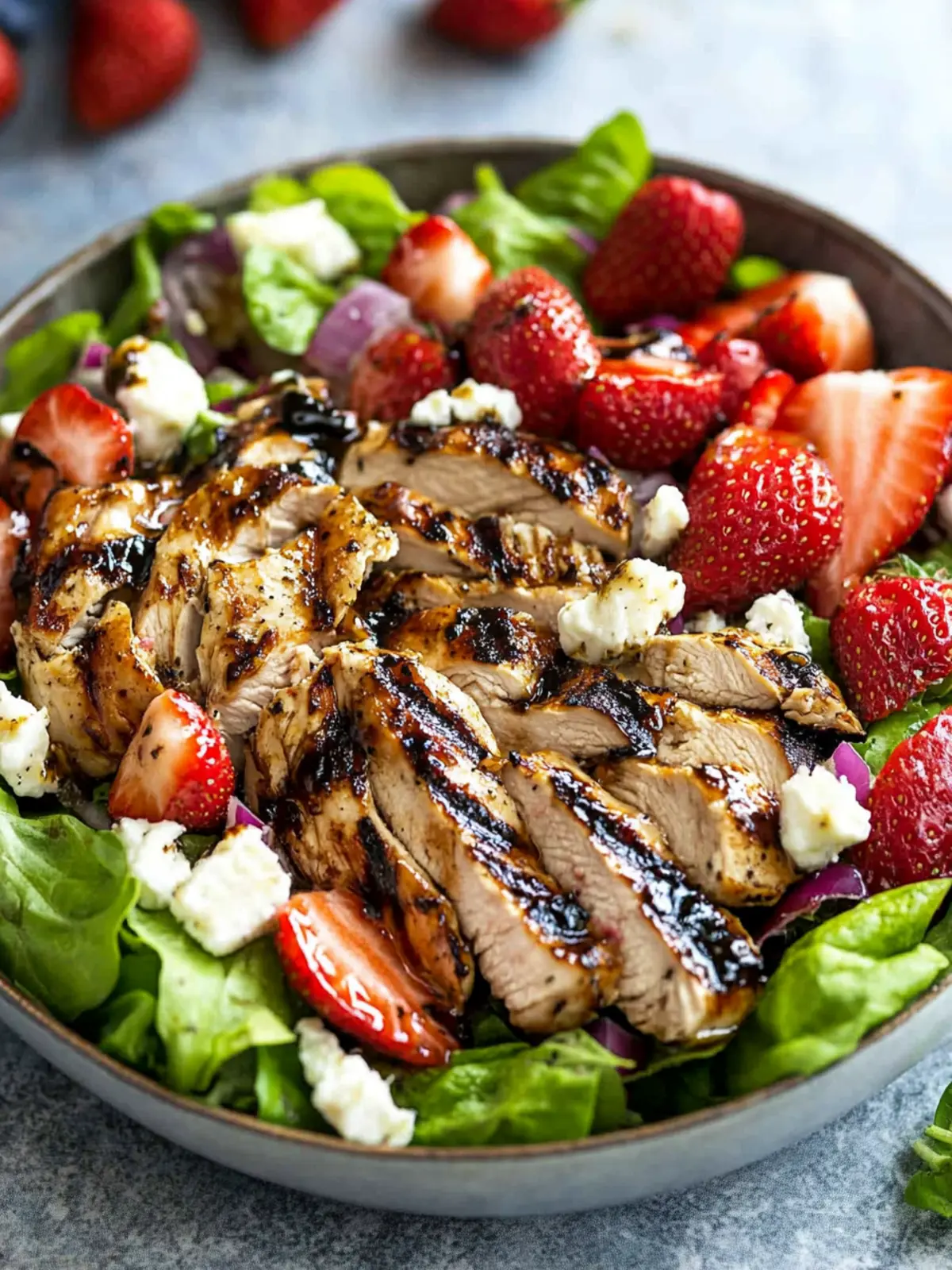 Balsamic Grilled Chicken Salad with Strawberries & Goat Cheese Bliss 3 Balsamic Grilled Chicken Salad with Strawberries and Goat Cheese