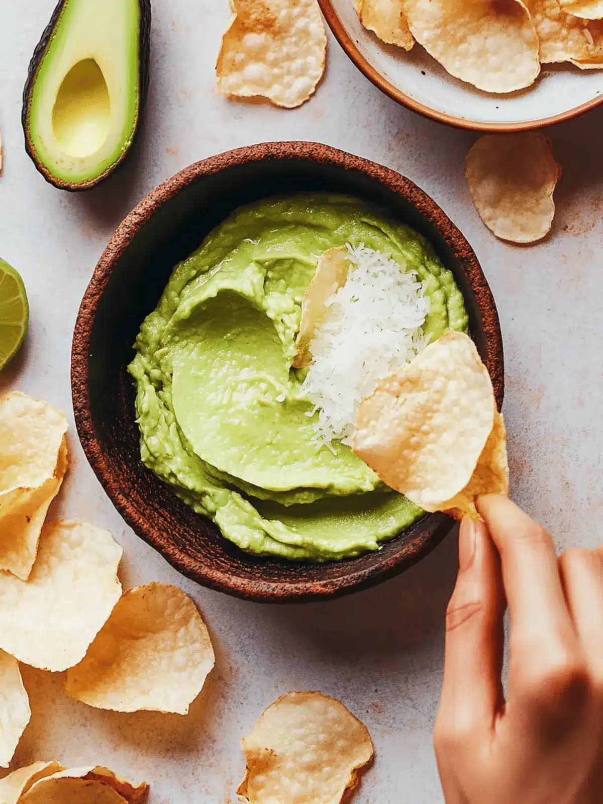 Crispy Rice Paper Chips with Zesty Vegan Avocado Dip 2 Crispy Rice Paper Chips with Vegan Avocado Dip