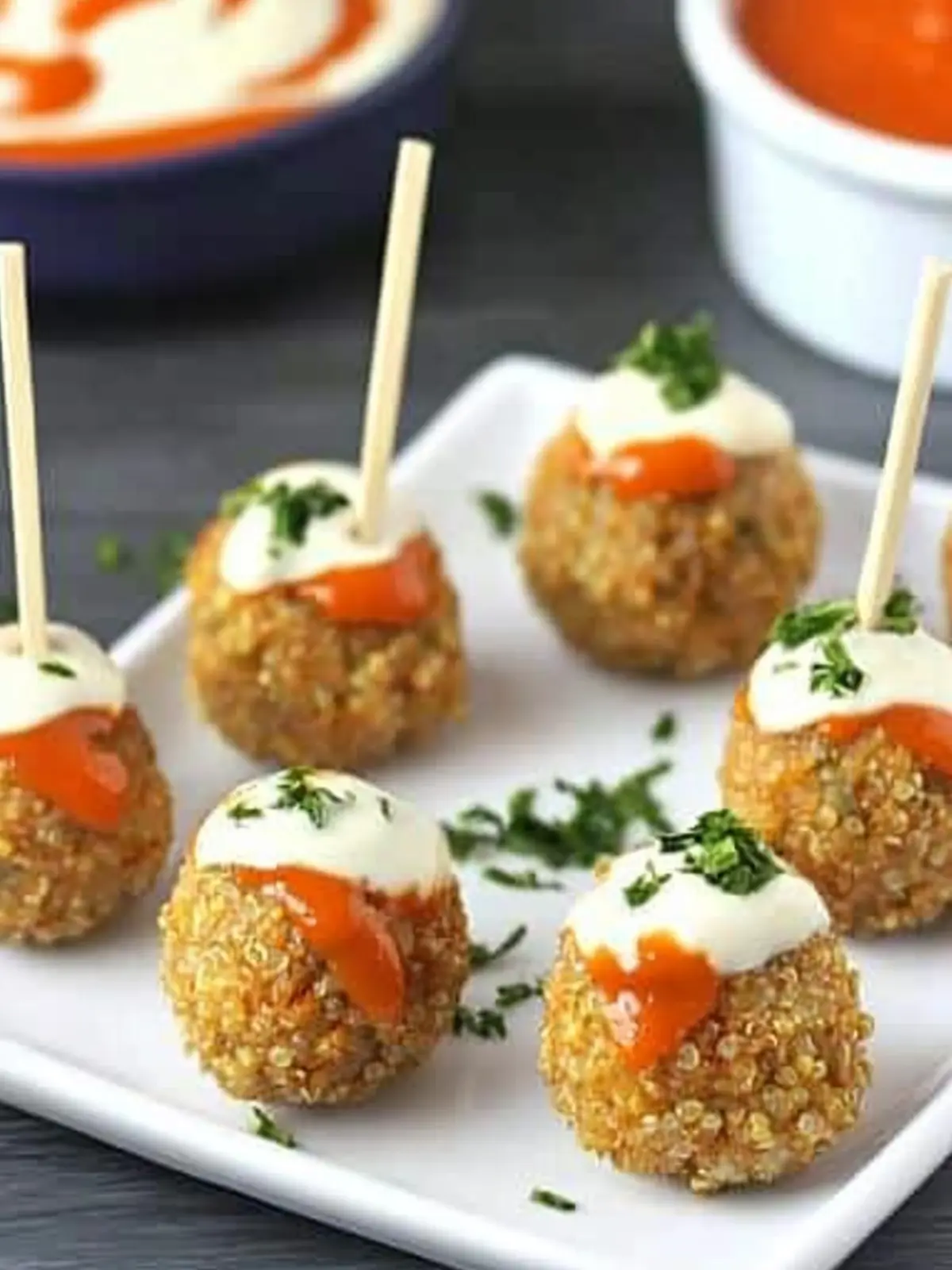 Spicy Buffalo Quinoa Balls with Creamy Ranch Dipping Sauce 2 Buffalo Quinoa Balls with Ranch Dipping Sauce