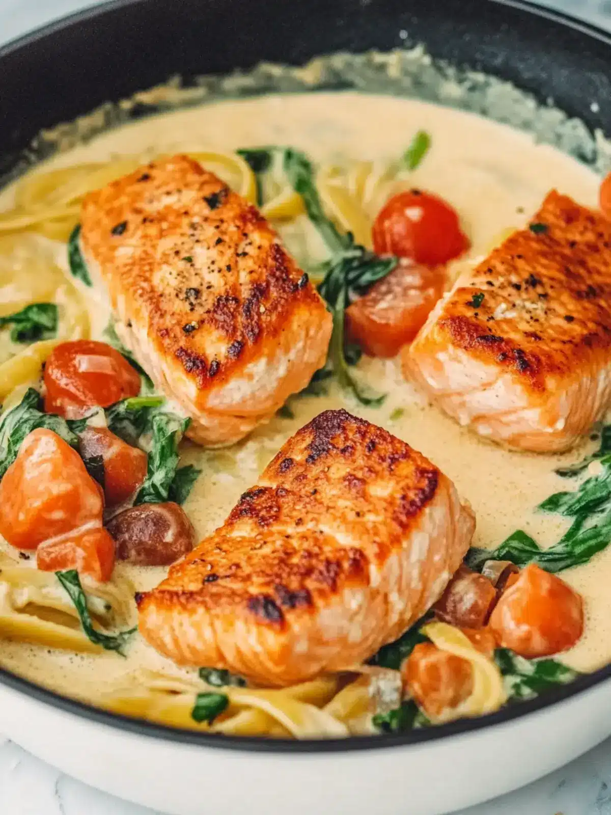 Healthy & Creamy Tuscan Salmon Pasta in Under 30 Minutes 2 Healthy & Creamy Tuscan Salmon Pasta