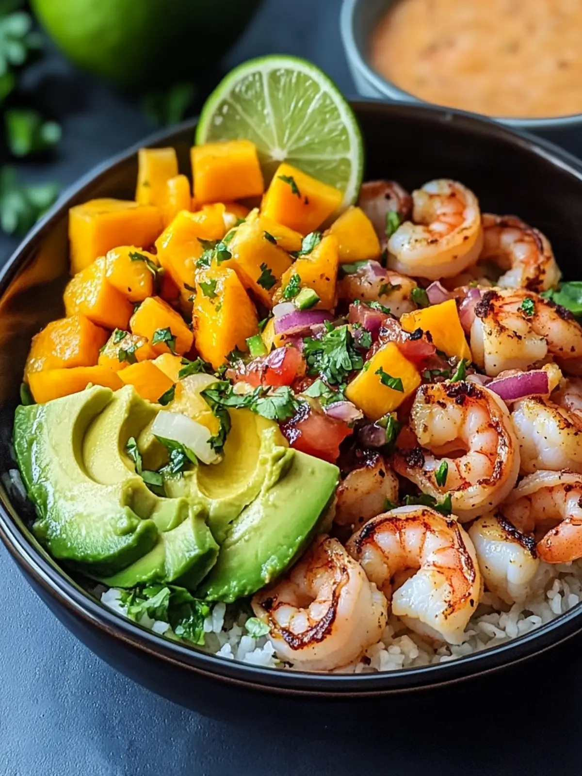 Shrimp and Avocado Bowls with Mango Salsa & Zesty Lime-Chili Sauce 4 Shrimp and Avocado Bowls with Mango Salsa & Lime-Chili Sauce