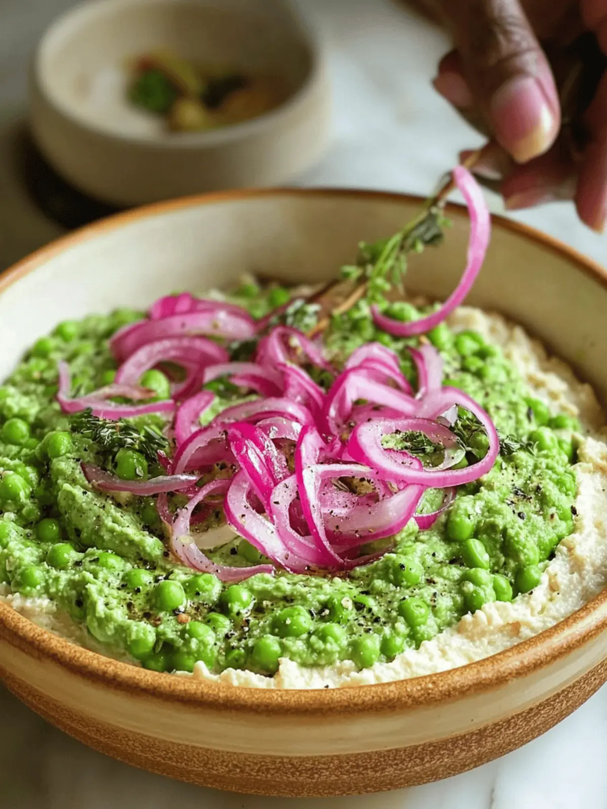 Creamy Pea and Artichoke Dip with Tangy Pickled Onions 3 Pea and artichoke dip with pickled onions