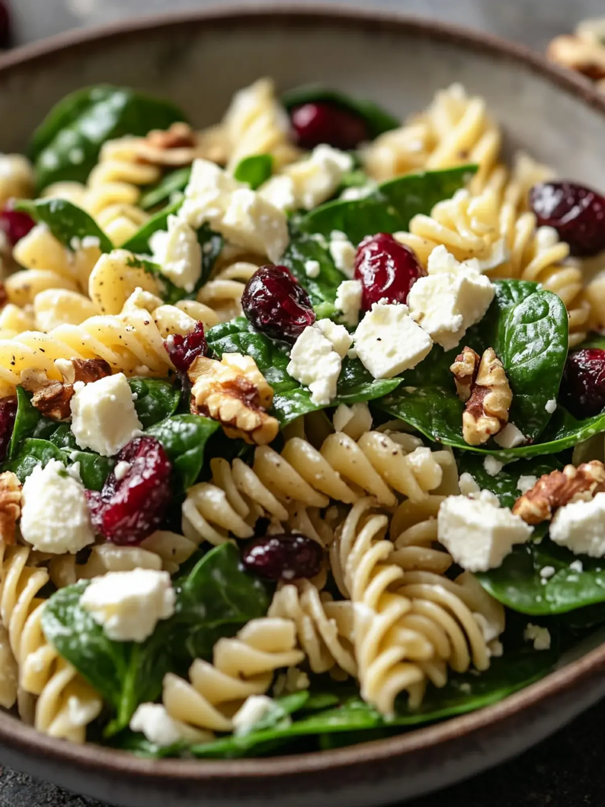 Spinach Pasta Salad with Feta and Cranberries for Vibrant Health 3 Spinach Pasta Salad with Feta and Cranberries