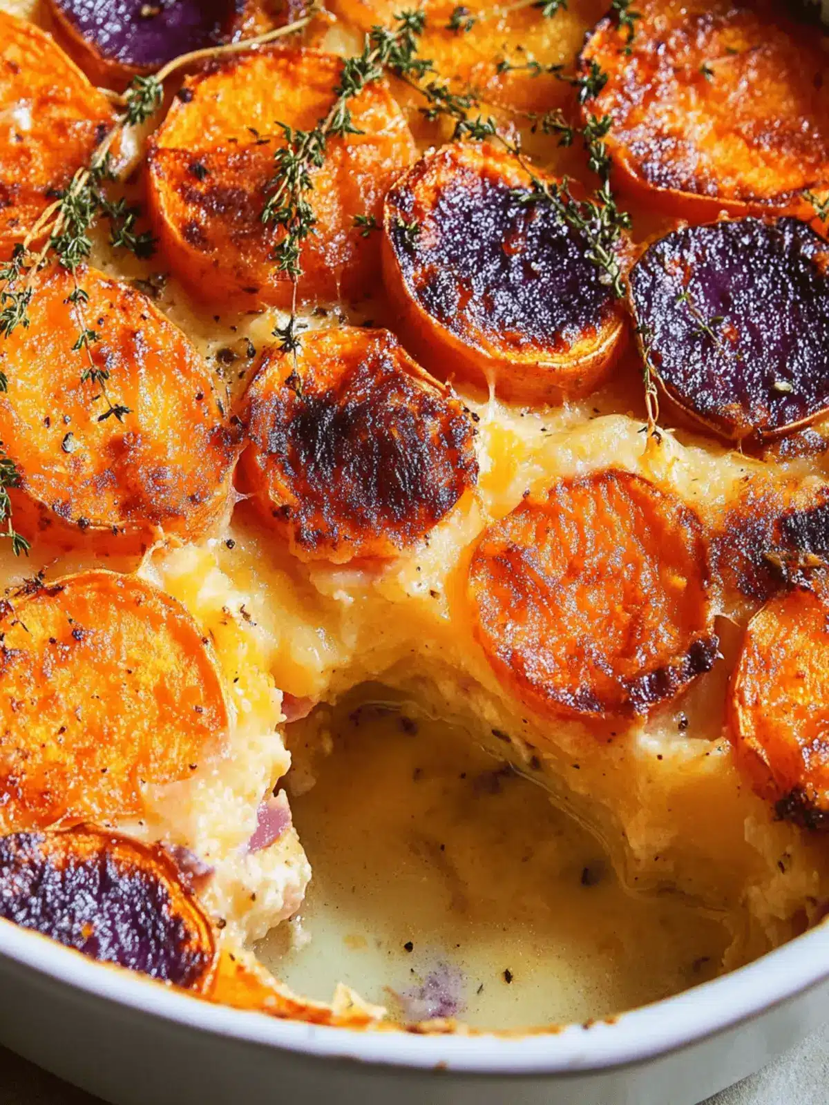 Savory Sweet Potato Gratin with Creamy Herbed Cheese Layers 2 Sweet Potato Gratin