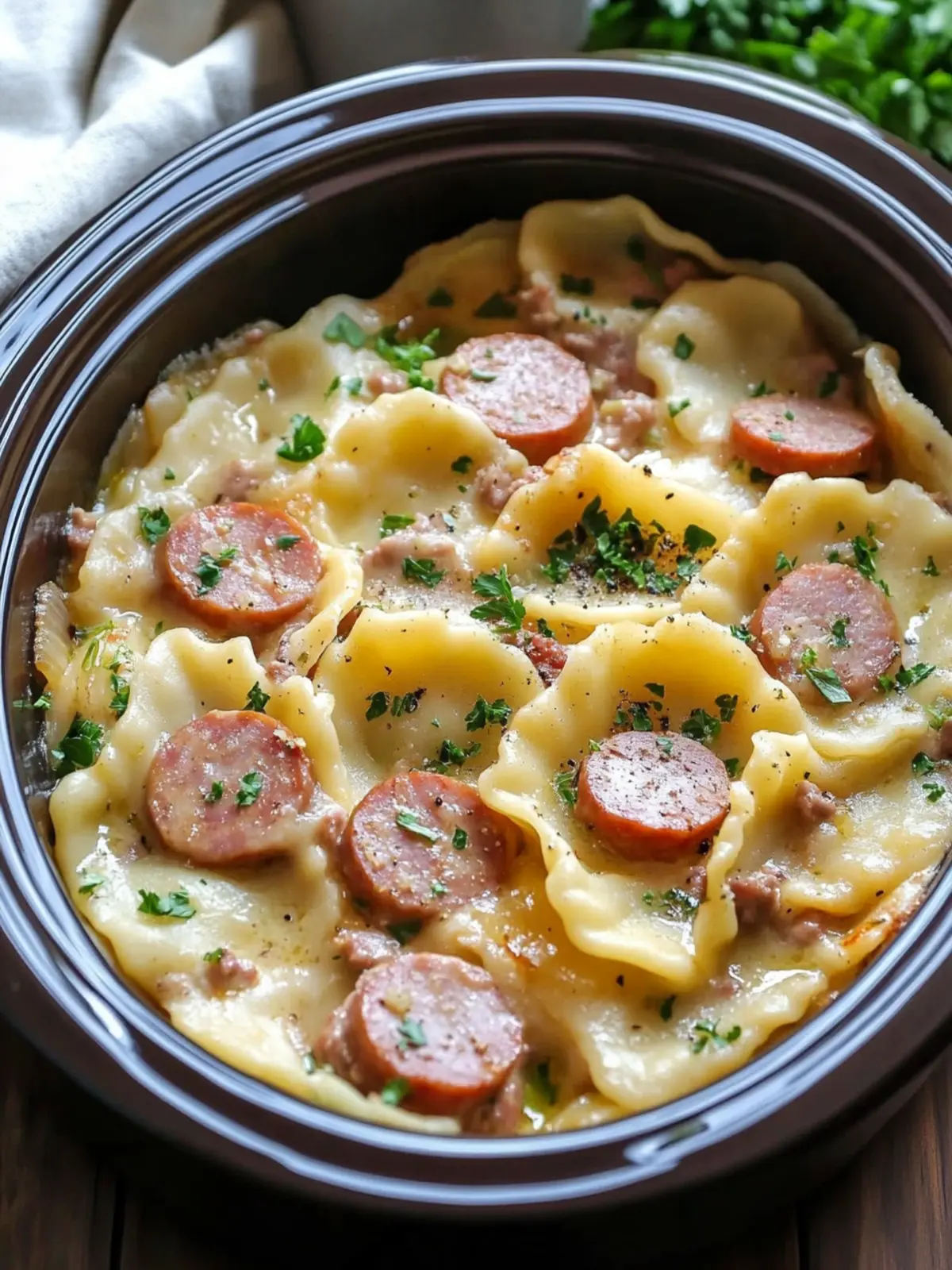 Crock Pot Pierogi Casserole with Kielbasa for Cozy Nights 2 Crock pot Pierogi Casserole with Kielbasa