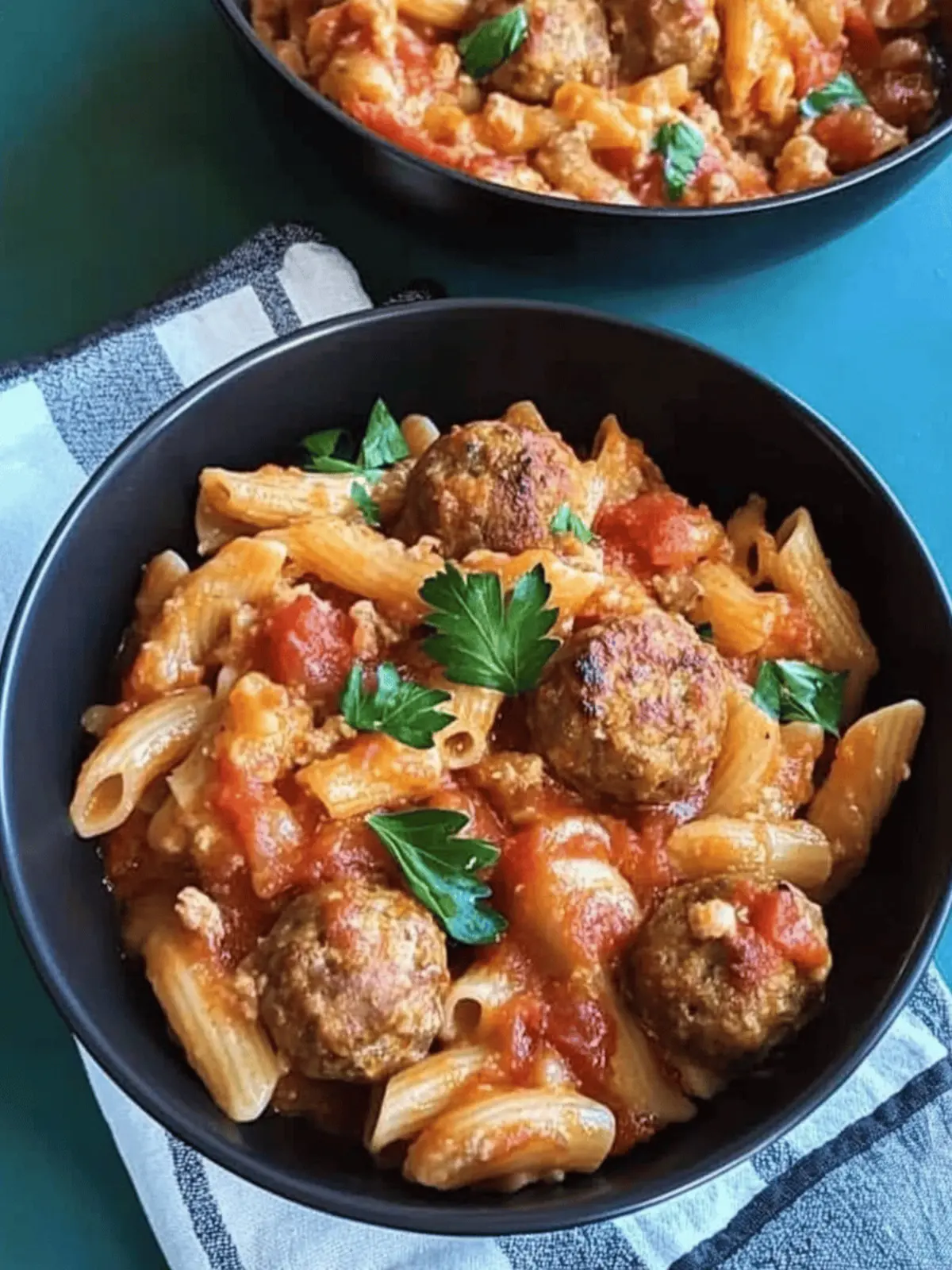 One Pot Baked Meatballs and Pasta for Cozy Family Nights 4 One Pot Baked Meatballs and pasta